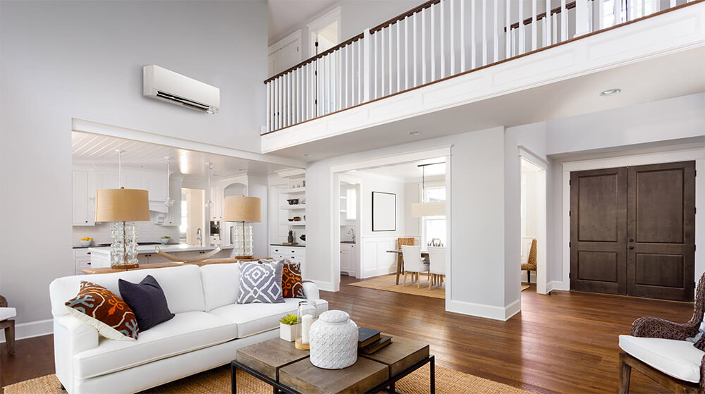 mitsubishi ductless ac system in living room